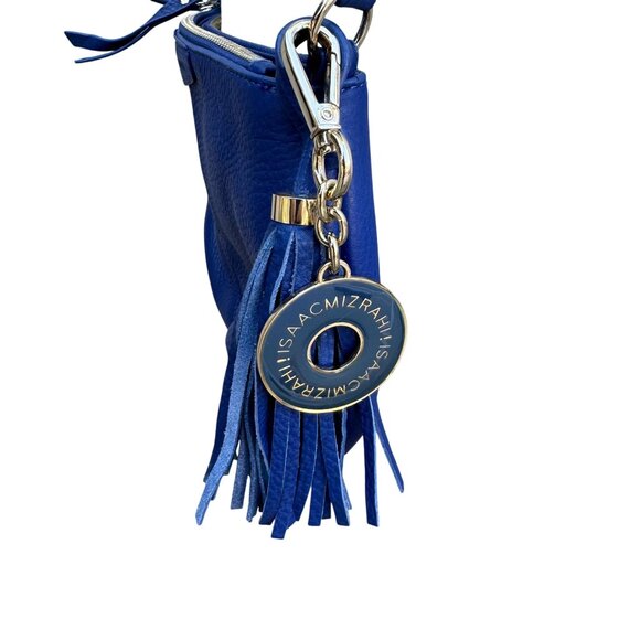 Isaac Mizrahi Crossbody Genuine Leather Bag Blue Tassel Adjustable Strap New - Picture 7 of 13